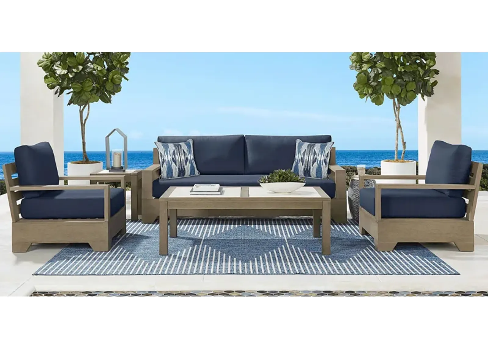 Lake Tahoe Gray 4 Pc Outdoor Sofa Seating Set with Indigo Cushions