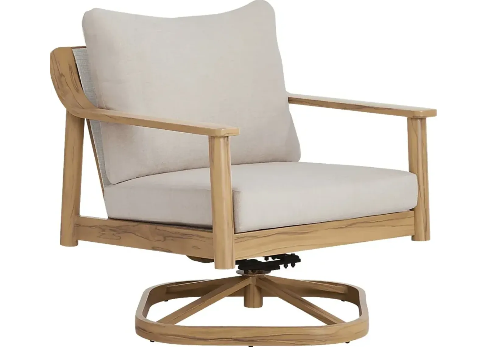 Logen Natural Outdoor Swivel Rocker Arm Chair with Beige Cushions