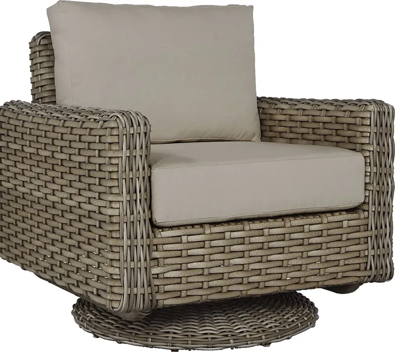 Siesta Key Driftwood Outdoor Swivel Chair with Sand Cushions
