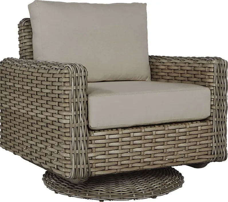 Siesta Key Driftwood Outdoor Swivel Chair with Sand Cushions