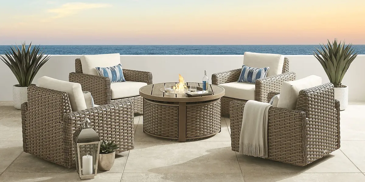 Siesta Key Driftwood Outdoor Swivel Chair with Linen Cushions