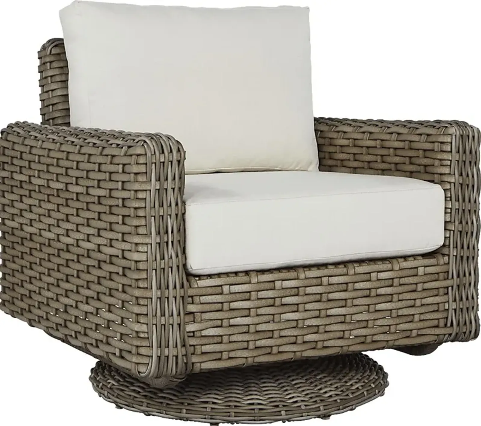 Siesta Key Driftwood Outdoor Swivel Chair with Linen Cushions