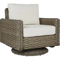 Siesta Key Driftwood Outdoor Swivel Chair with Linen Cushions