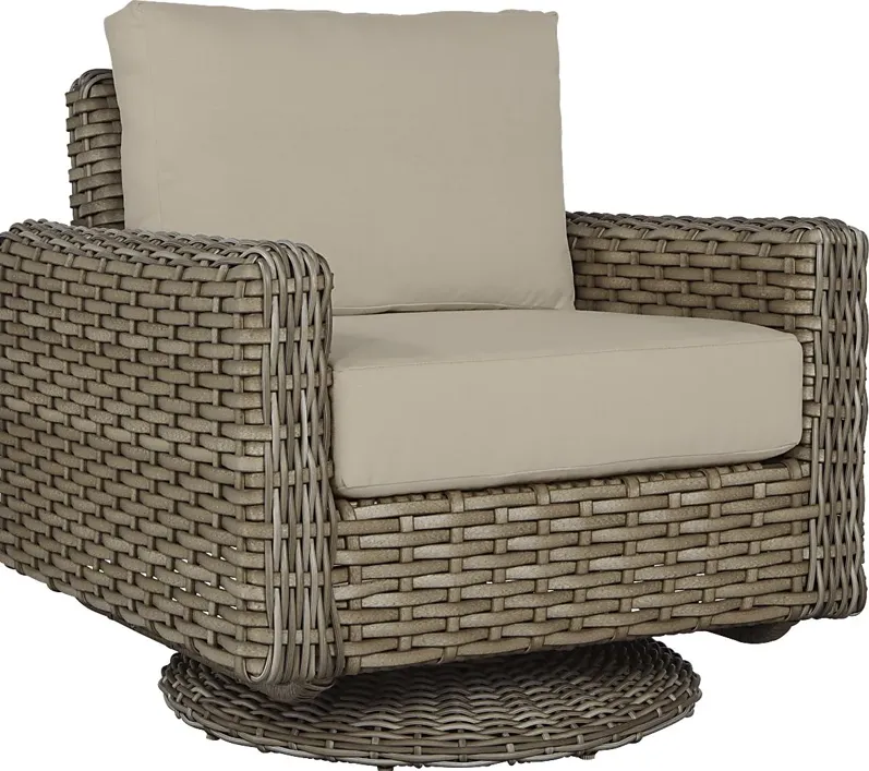Siesta Key Driftwood Outdoor Swivel Chair with Pebble Cushions