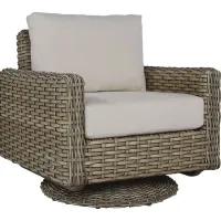 Siesta Key Driftwood Outdoor Swivel Chair with Rollo Linen Cushions