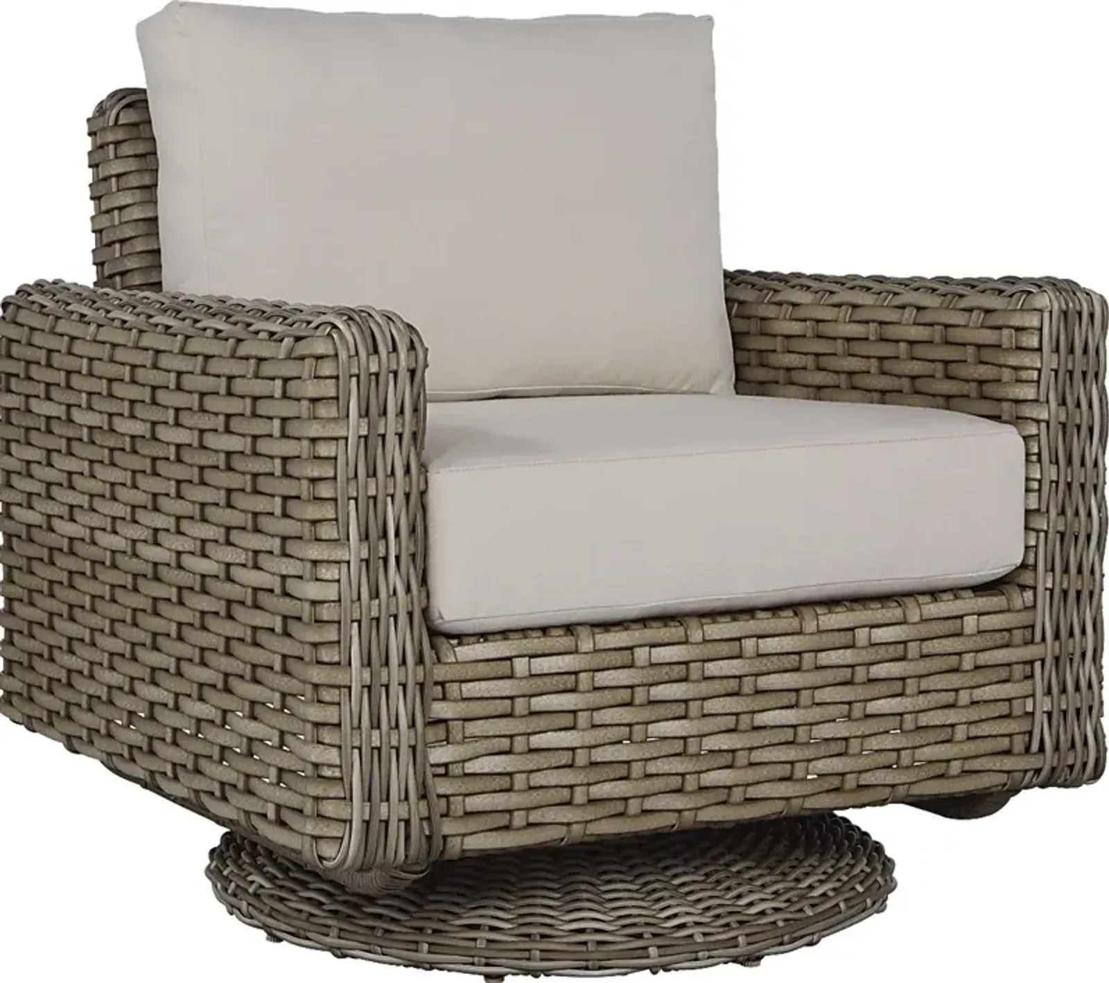 Siesta Key Driftwood Outdoor Swivel Chair with Rollo Linen Cushions