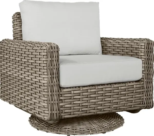 Siesta Key Driftwood Outdoor Swivel Chair with Dove Cushions