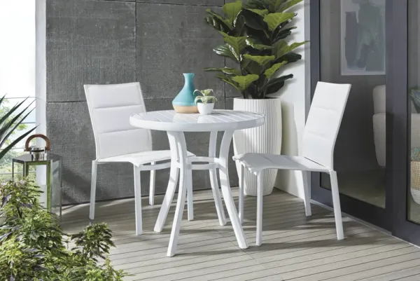Solana White 3 Pc Outdoor Dining Set with Arm Chairs