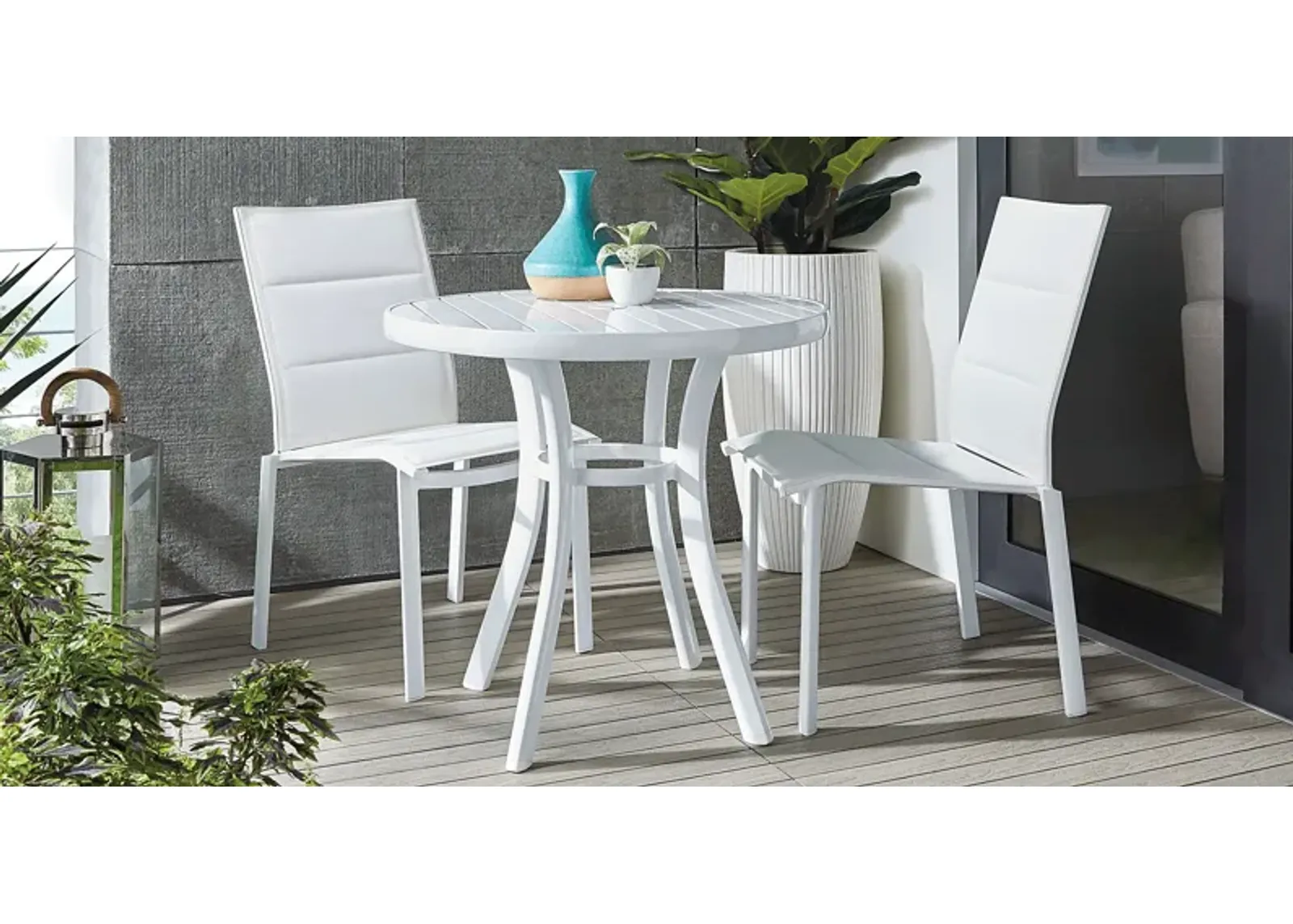 Solana White 3 Pc Outdoor Dining Set with Arm Chairs