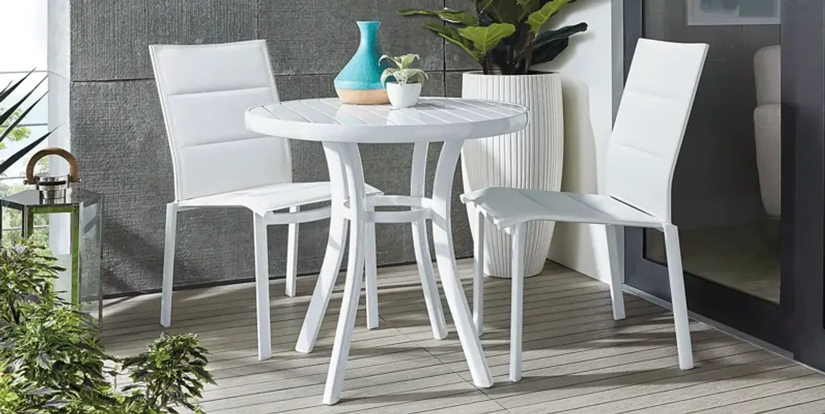 Solana White 3 Pc Outdoor Dining Set with Arm Chairs