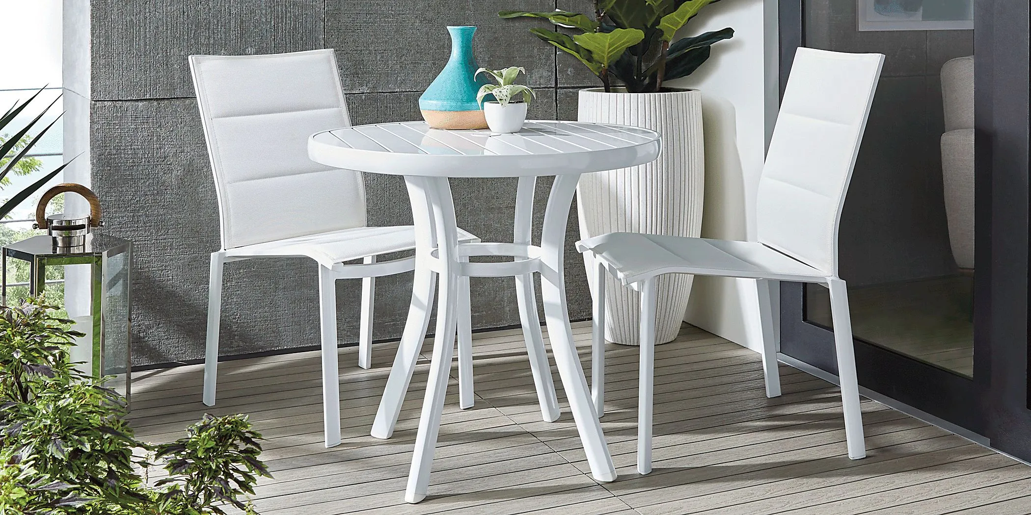 Solana White 3 Pc Outdoor Dining Set with Arm Chairs