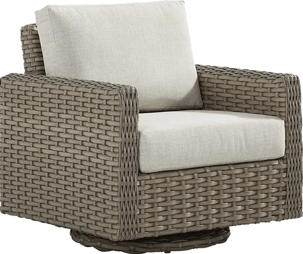 Siesta Key Driftwood Outdoor Swivel Chair with Desert Cushions