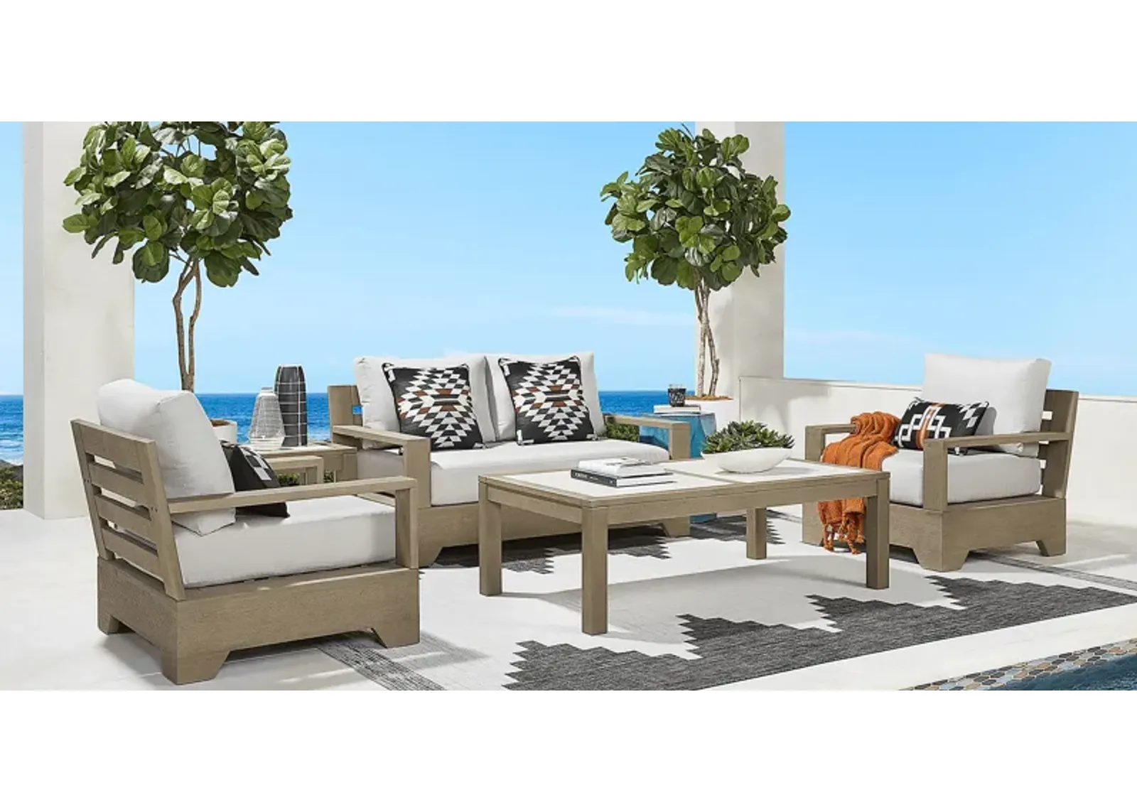 Lake Tahoe Gray 4 Pc Outdoor Loveseat Seating Set with Seagull Cushions