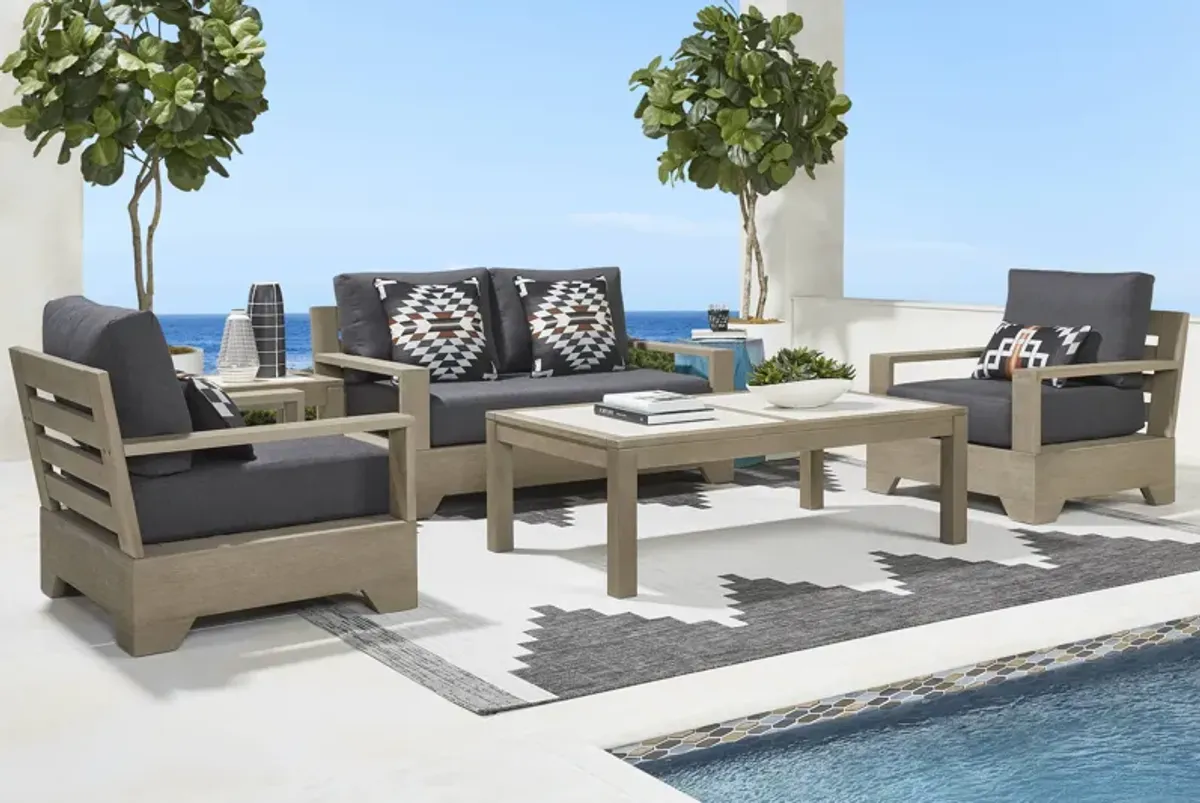 Lake Tahoe Gray 4 Pc Outdoor Loveseat Seating Set with Charcoal Cushions