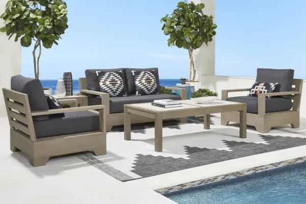 Lake Tahoe Gray 4 Pc Outdoor Loveseat Seating Set with Charcoal Cushions
