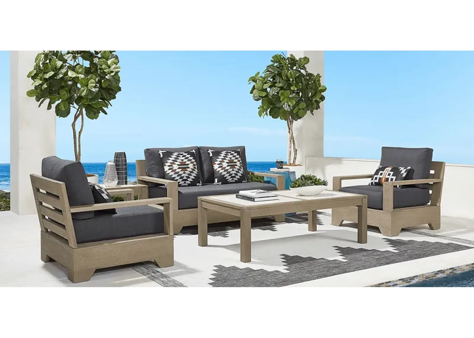 Lake Tahoe Gray 4 Pc Outdoor Loveseat Seating Set with Charcoal Cushions