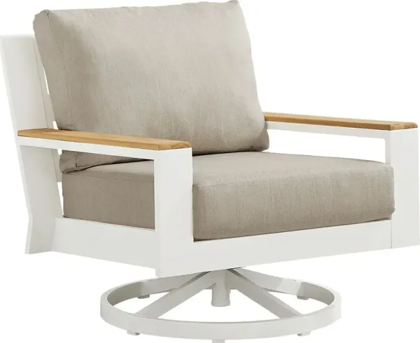 Solana White Outdoor Swivel Rocker Club Chair with Bisque Cushions