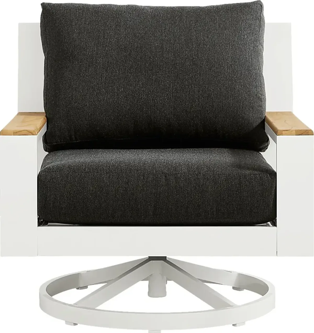 Solana White Outdoor Swivel Rocker Club Chair with Charcoal Cushions