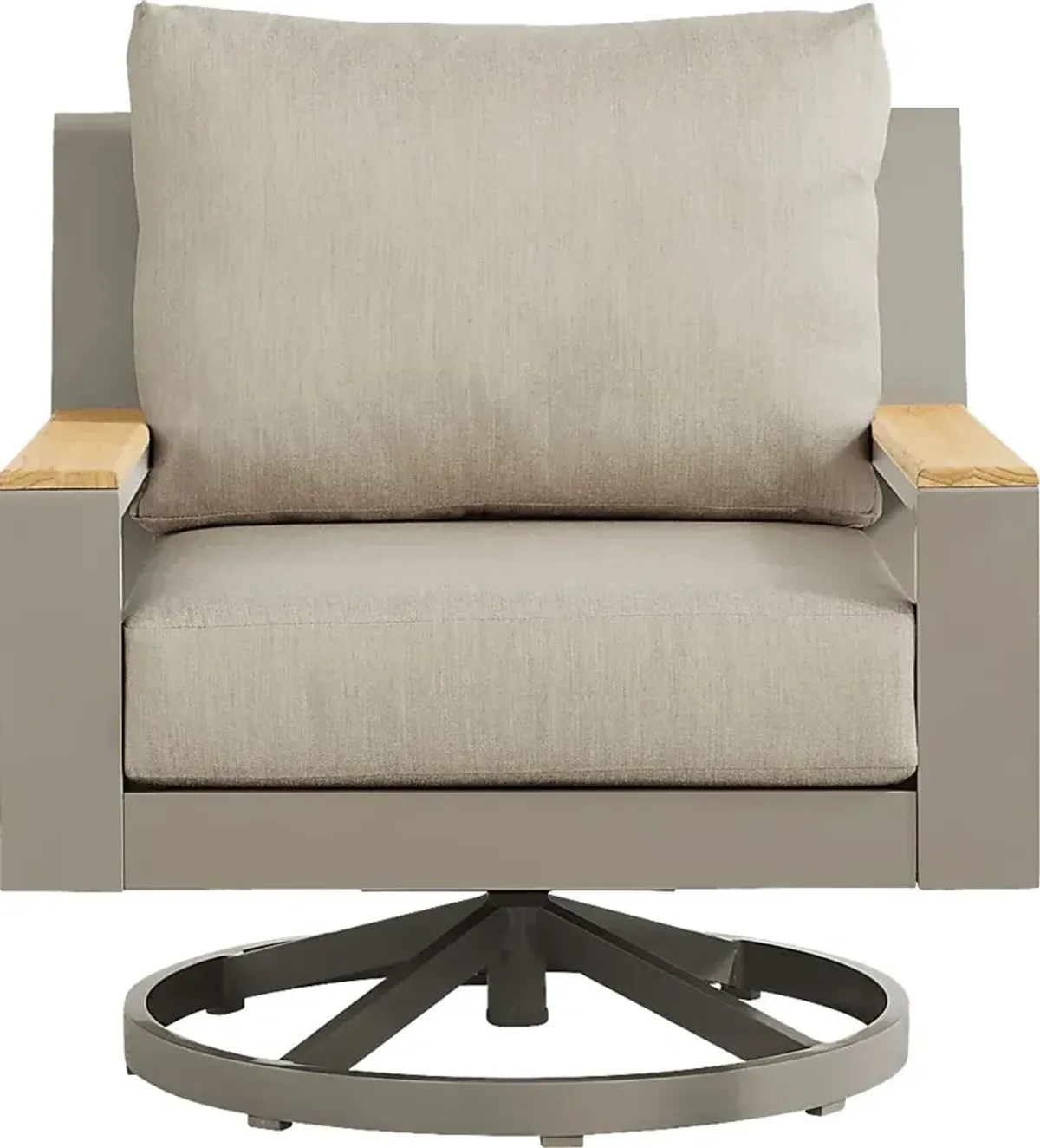 Solana Taupe Outdoor Swivel Rocker Club Chair with Bisque Cushions