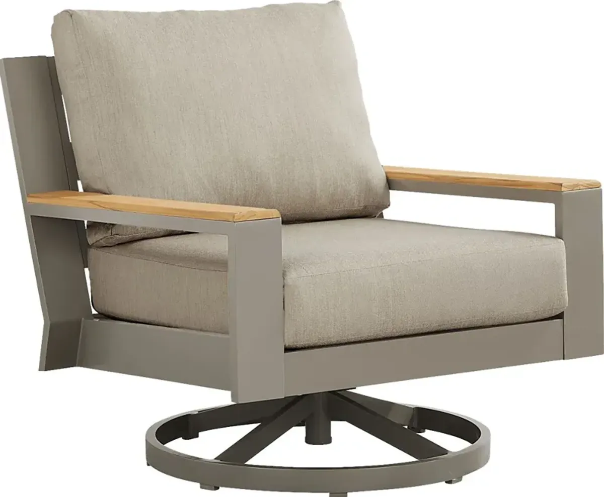 Solana Taupe Outdoor Swivel Rocker Club Chair with Bisque Cushions