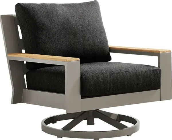 Solana Taupe Outdoor Swivel Rocker Club Chair with Charcoal Cushions