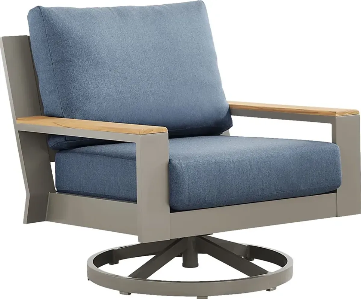 Solana Taupe Outdoor Swivel Rocker Club Chair with Blueberry Cushions