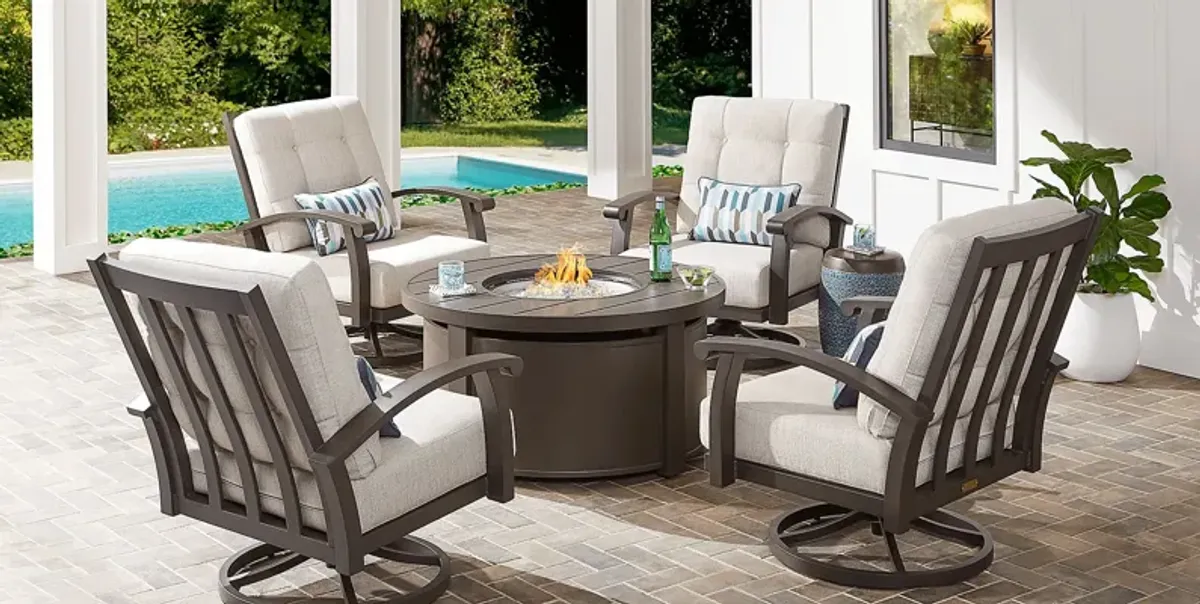 Lake Breeze Aged Bronze Outdoor Swivel Club Chair with Parchment Cushions