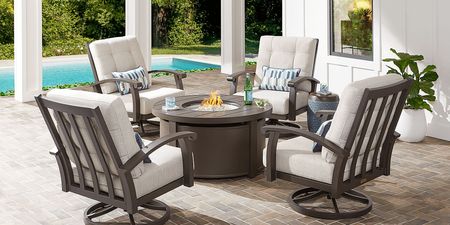 Lake Breeze Aged Bronze Outdoor Swivel Club Chair with Parchment Cushions