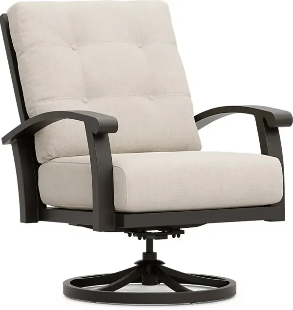 Lake Breeze Aged Bronze Outdoor Swivel Club Chair with Parchment Cushions
