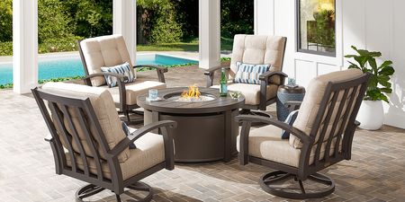 Lake Breeze Aged Bronze Outdoor Swivel Club Chair with Wren Cushions