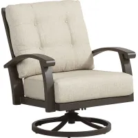 Lake Breeze Aged Bronze Outdoor Swivel Club Chair with Wren Cushions