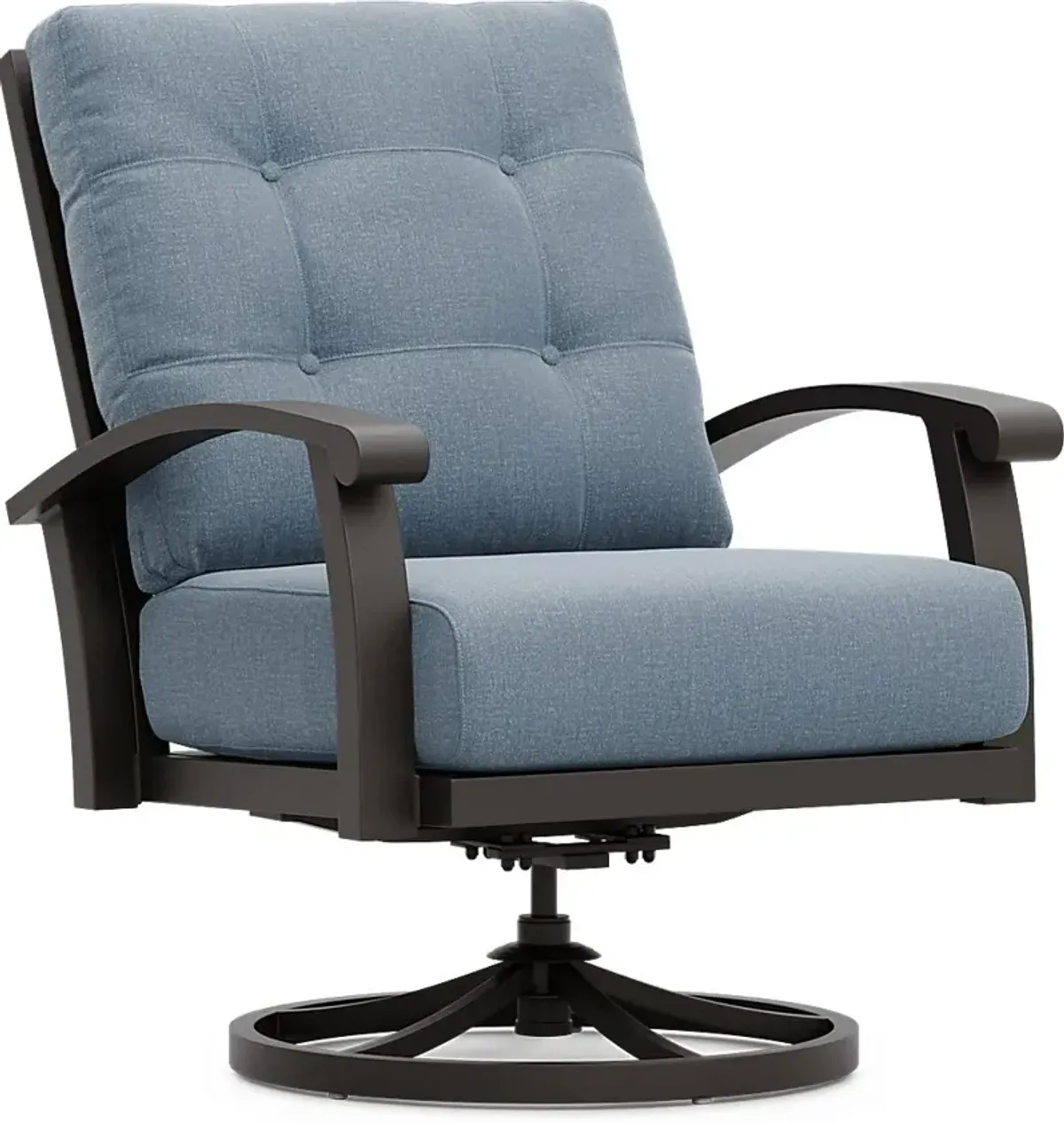 Lake Breeze Aged Bronze Outdoor Swivel Club Chair with Blueberry Cushions