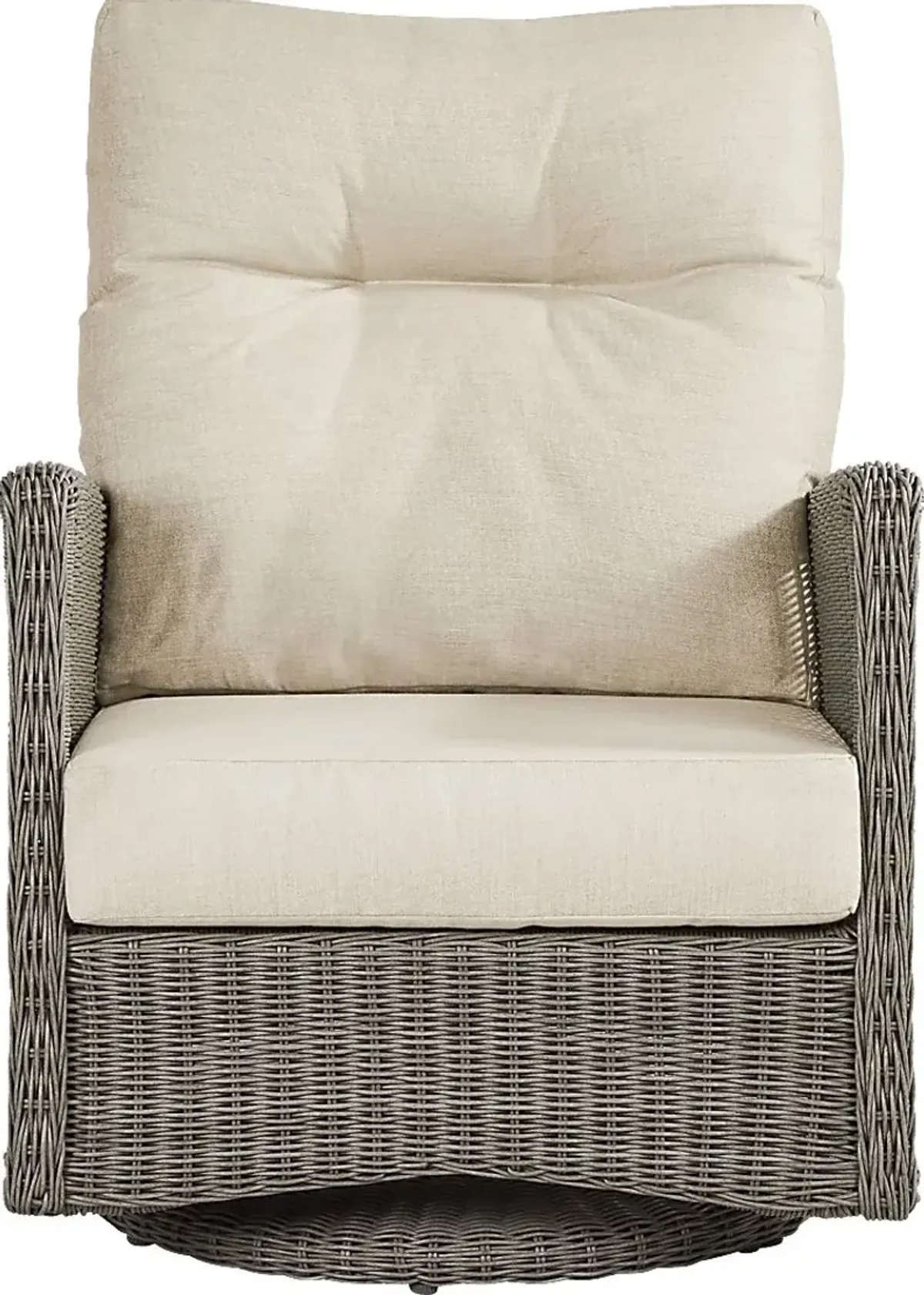 Forest Hills Gray Outdoor Swivel Chair with Beige Cushions