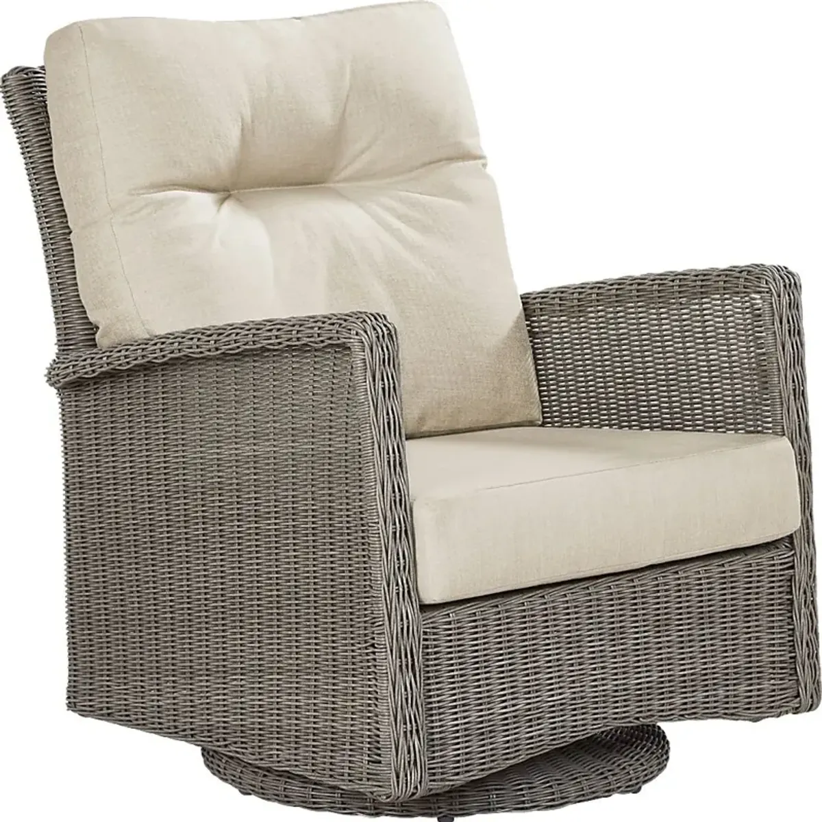 Forest Hills Gray Outdoor Swivel Chair with Beige Cushions