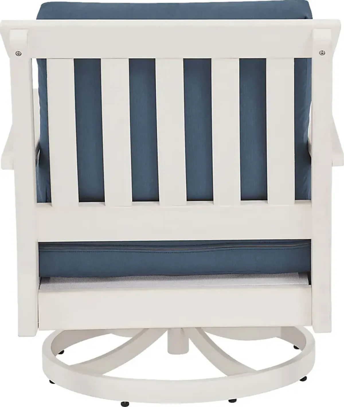 Eastlake White Outdoor Swivel Rocker Chair with Ocean Cushion