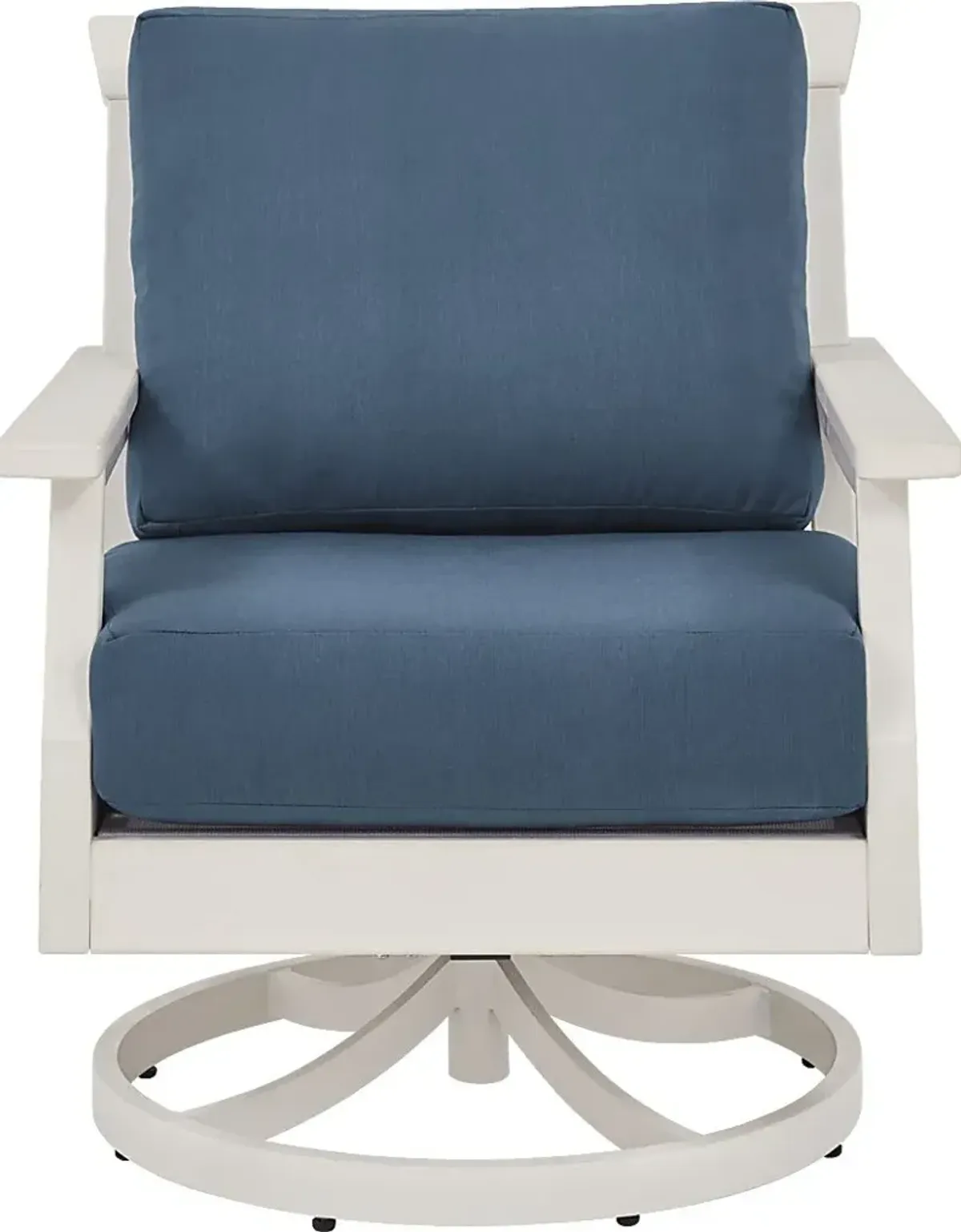 Eastlake White Outdoor Swivel Rocker Chair with Ocean Cushion