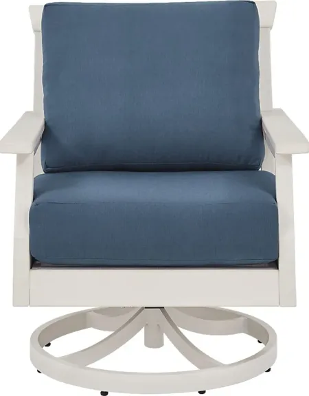 Eastlake White Outdoor Swivel Rocker Chair with Ocean Cushion