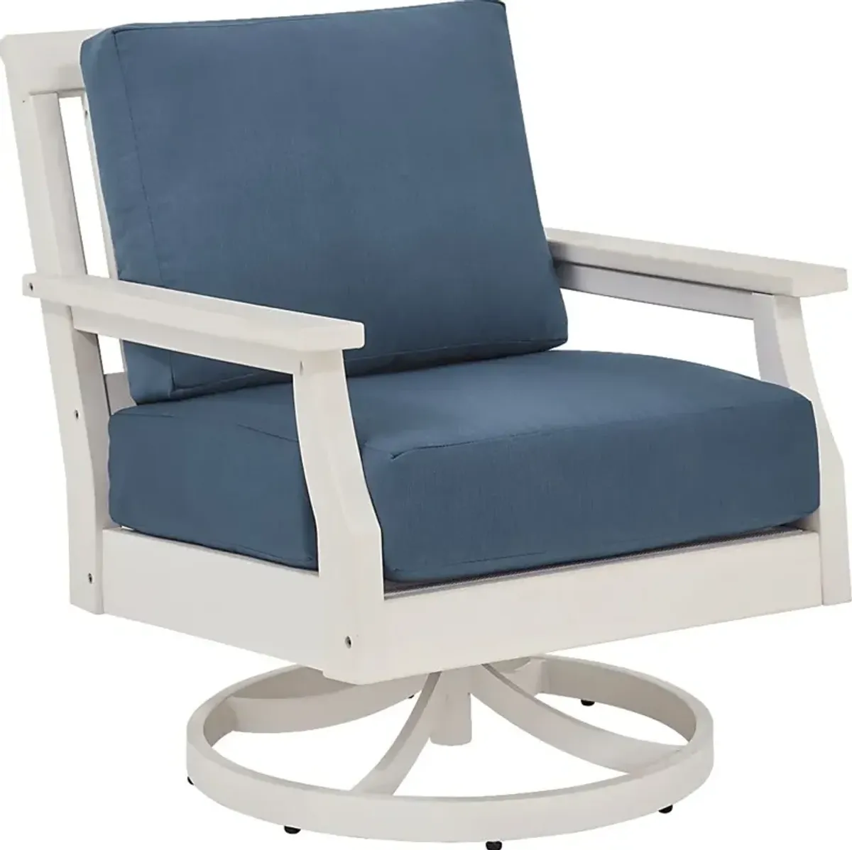 Eastlake White Outdoor Swivel Rocker Chair with Ocean Cushion