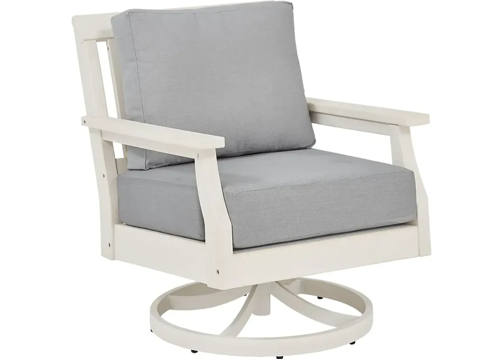 Eastlake White Outdoor Swivel Rocker Chair with Pewter Cushion