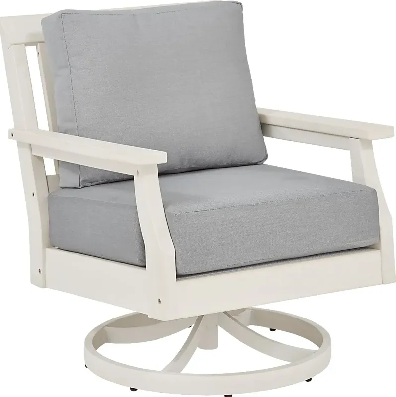 Eastlake White Outdoor Swivel Rocker Chair with Pewter Cushion