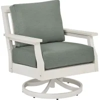 Eastlake White Outdoor Swivel Rocker Chair with Jade Cushion