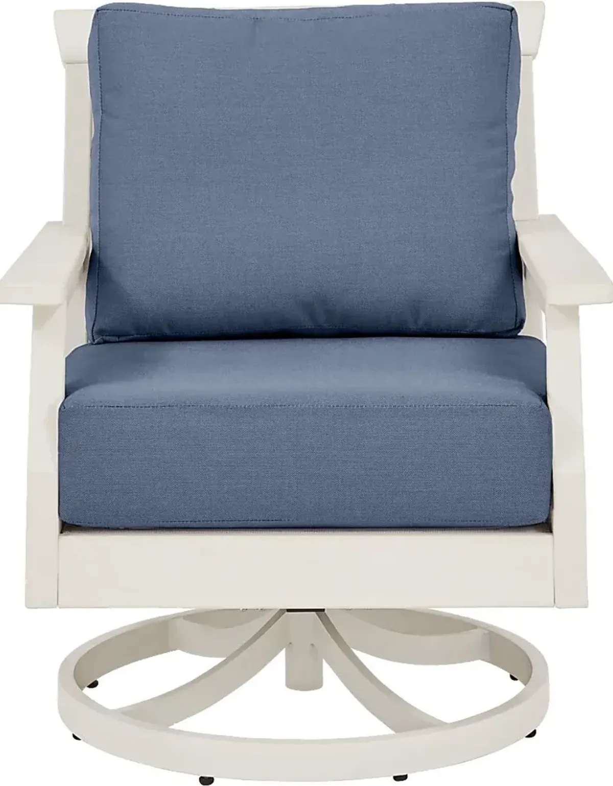 Eastlake White Outdoor Swivel Rocker Chair with Blueberry Cushions