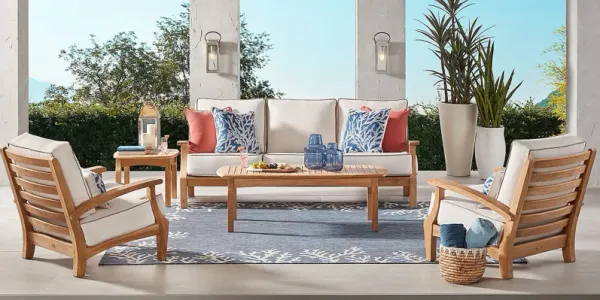 Pleasant Bay Teak 3 Pc Outdoor Seating Set with Vapor Cushions