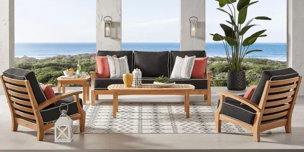 Pleasant Bay Teak 3 Pc Outdoor Seating Set with Charcoal Cushions