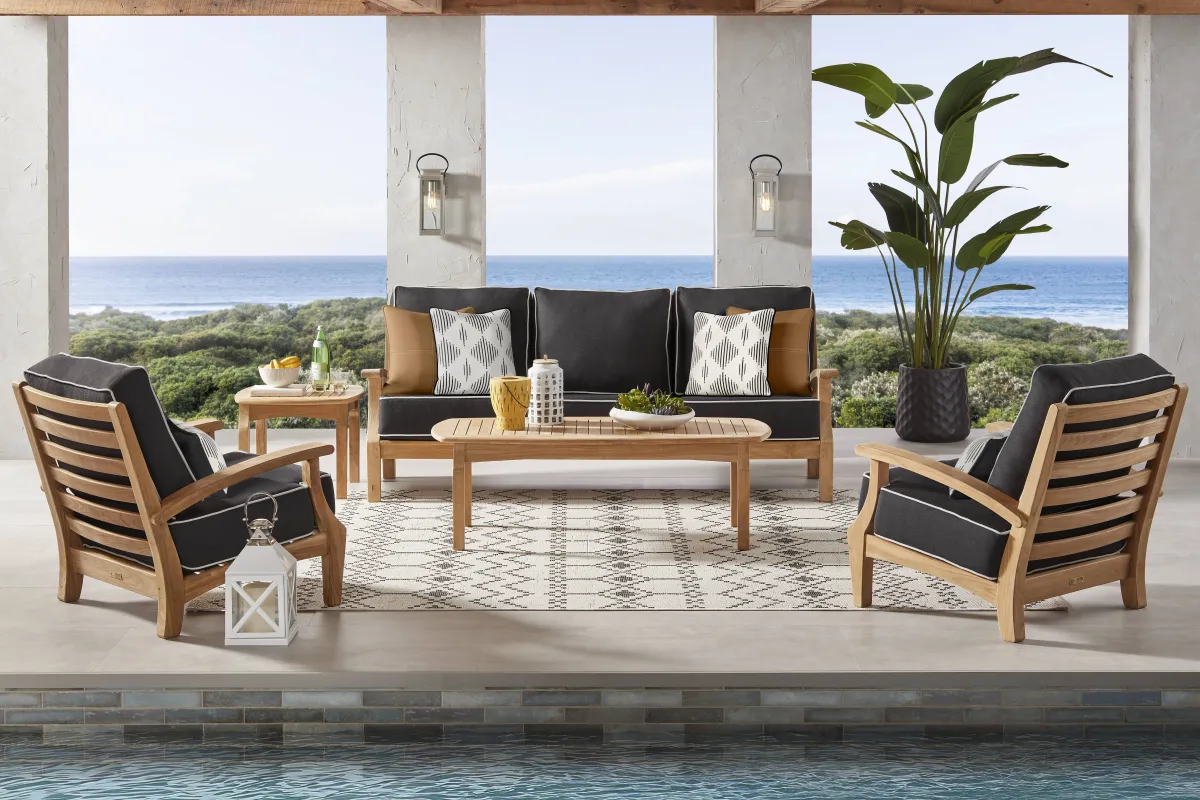 Pleasant Bay Teak 3 Pc Outdoor Seating Set with Charcoal Cushions