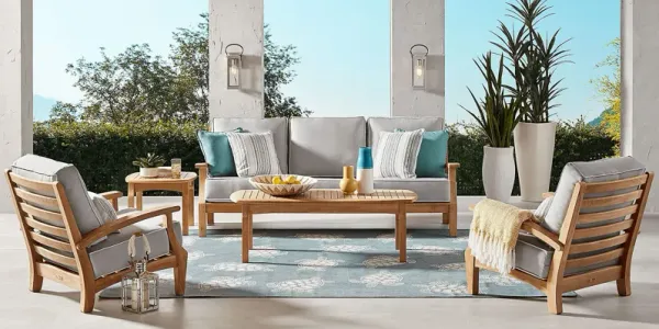 Pleasant Bay Teak 3 Pc Outdoor Seating Set with Dove Cushions