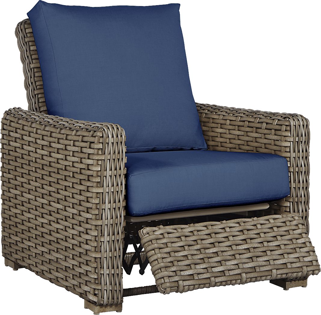 Siesta Key Driftwood Outdoor Recliner with Indigo Cushions