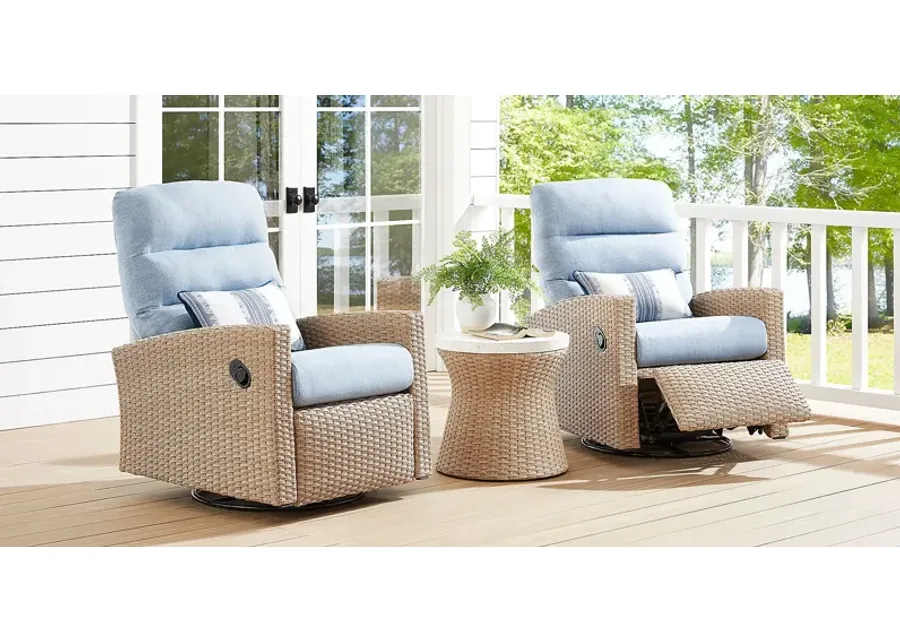 Ria Natural Outdoor Glider Recliner with Blue Cushions, Set of 2