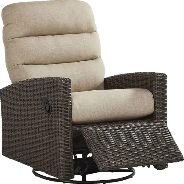 Ria Espresso Outdoor Glider Recliner with Beige Cushions
