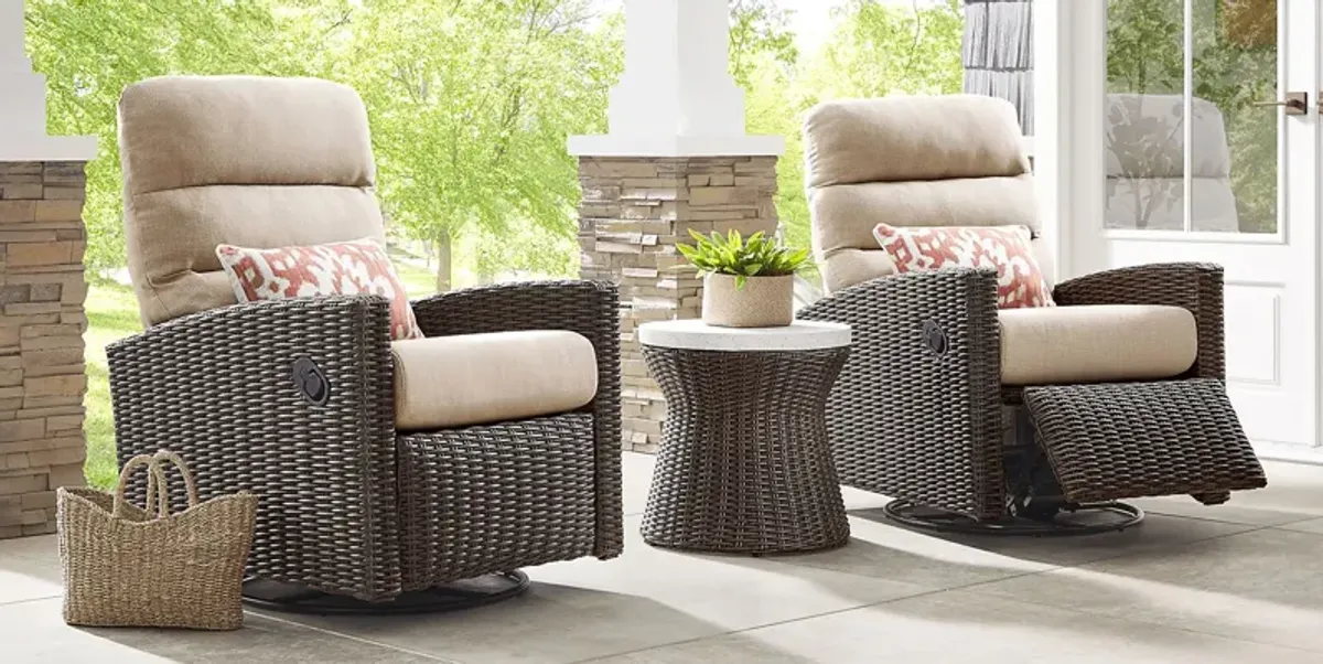 Ria Espresso Outdoor Glider Recliner with Beige Cushions, Set of 2